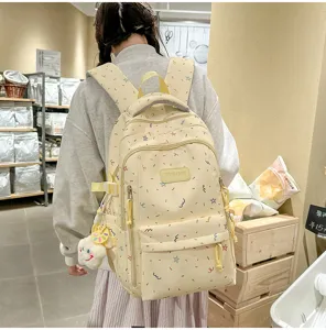 Casual Korean style cute star print school backpack for teens girls daily travel and casual use.