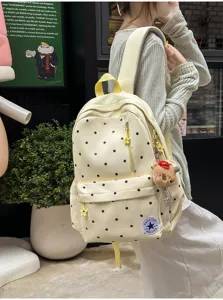 Zaino Casual in Tela a Pois per Donna e Ragazza Borsa Scolastica Viaggio Zainetto Quotidiano