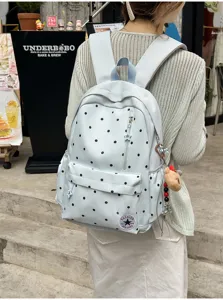 Grazioso zaino a pois azzurro pastello borsa scolaretta carina viaggio casual