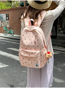 Zaino rosa a pois carino per donne e studenti con ciondolo a orsetto viaggio elegante.
