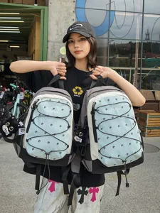 Nylon Japanese Style Colorblock Techwear Sports Mountaineering Backpack Couple Outdoor Lightweight Camping Bookbag