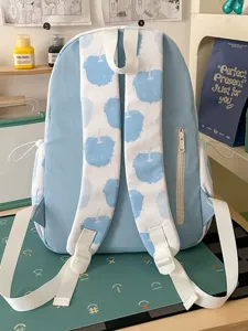Mochila estilo dulce coreano con estampado de manzana azul, mochila de verano fresca.