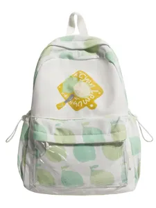 Lindo mochila blanca con estampado de limón verde pastel de verano y bolsillo frontal.