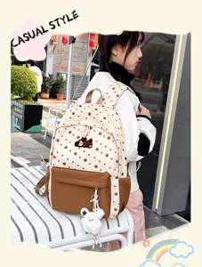 Koreanischer Stil süßer Polka Dot Canvas Rucksack für Schülerinnen, lässiger Daypack Anhänger.