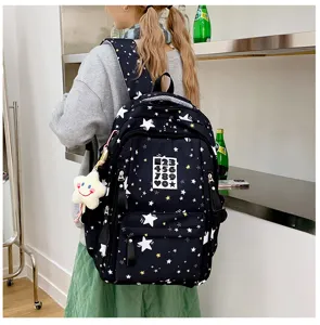 Japanese ins style star print school backpack for teenage girls, large capacity travel bag.
