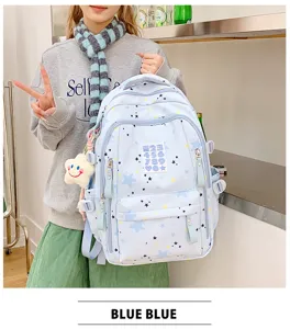 Japanese style cute star print canvas backpack for school teenage girls, large capacity