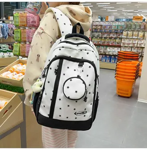 Zaino in tela con stampa di stelle carino stile coreano con marsupio rotondo per scuola