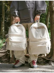 Casual canvas backpack with embroidery logo, spacious daily school bag for students and outdoor.