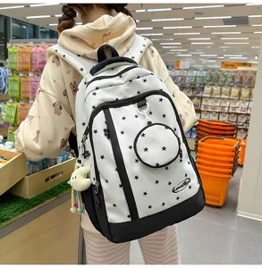 Zaino stile coreano con stampa di stelle e pochette, zaino casual da campus ideale per l'uso quotidiano.