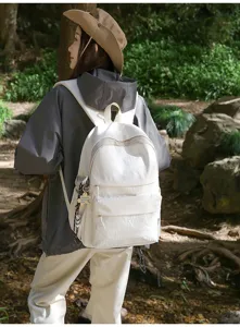 Simple canvas backpack for women, casual school bookbag with multi pockets for outdoor travel daily.