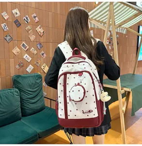 Zaino da scuola per studenti in stile coreano con stampa a stelle e piccola tasca per uso