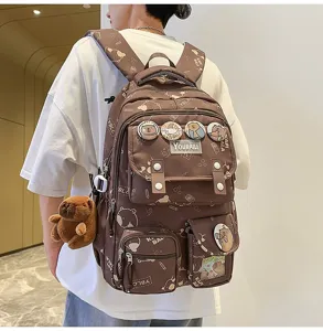 Zaino carino con stampa capibara per studenti, grande capacità borsa casual per adolescenti alla moda.
