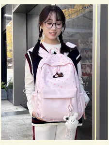 Süßer rosa Pünktchen Schulrucksack für Teenager Mädchen, Freizeit College Stil Tagesrucksack.