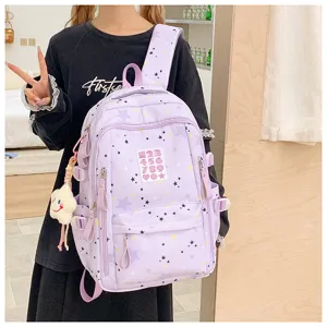 Japanese ins style purple star pattern student backpack large capacity casual daypack for school