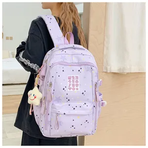 Japanese ins style school backpack large capacity purple star print student book bag for girls
