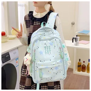Japanese ins style cute star print school backpack large capacity casual daypack for girls
