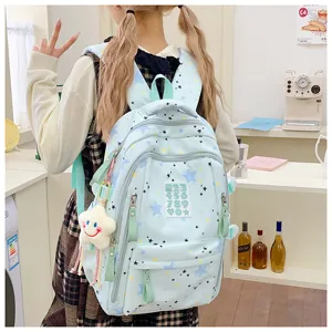 Japanese style ins star print canvas school backpack large capacity student daily travel bag