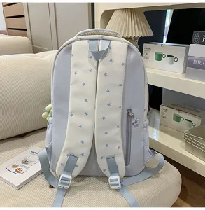 Zaino stile coreano carino con stelle, borsa scolastica casual leggera e grande capacità.