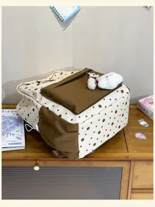 Koreanischer Stil Canvas Schulrucksack niedliches Pünktchen Design mit Tasche und Plüsch.