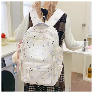Japanese ins star print school backpack for girls large capacity casual daily bag detail