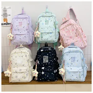Japanese INS style student backpack, large capacity cute star print casual daypack for girls
