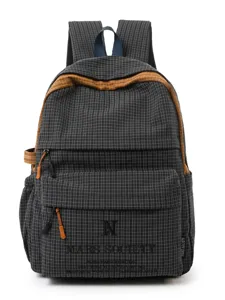 Stylish grid pattern casual backpack for students, lightweight waterproof outdoor daypack.