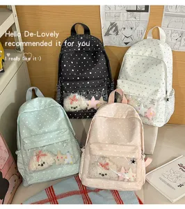 Sac à dos à pois style coréen mignon cartable pour femmes grande capacité utilisation quotidienne