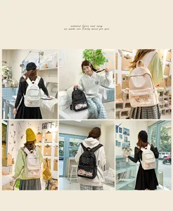 Sac à dos à pois style coréen mignon cartable étudiant avec poche transparente pour femmes
