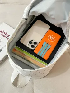 Sac à dos d'école à pois style coréen pour femmes, cartable étudiant grande capacité minimaliste.