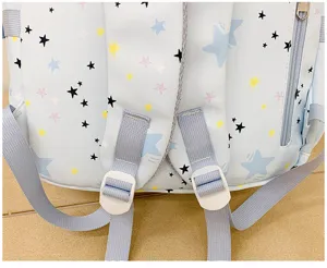 Light blue star pattern cute student backpack detail view, ideal for travel and daily use.