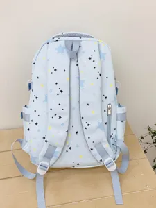 Light blue star print school backpack for teens and students, casual daily travel book bag.