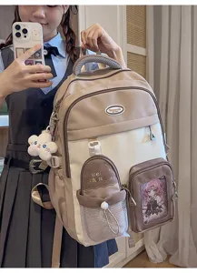 Japanese campus style backpack, cute contrast color school bag for teen girls and students.