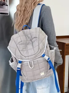 Sac à dos matelassé décontracté pour femme, léger sac d'école avec cordon de serrage.