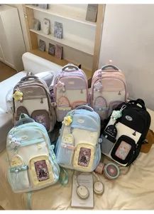 Japanese cute school backpack multi-color dopamine style student bookbag with window