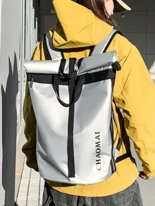 Waterproof Roll-Top Backpack Large Capacity Commuter Travel Bag Casual School Bookbag For Men Women