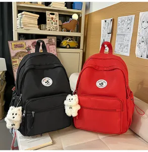 Zaino casual stile college con grazioso ciondolo cane in peluche, borsa scolastica pratica.