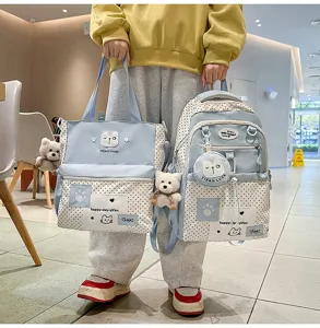 Korean ins polka dot star school backpack set for students large capacity casual bag