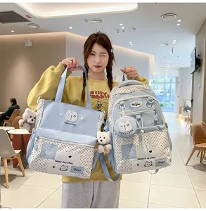 Korean ins polka dot star school bag student backpack tote bag large capacity casual cute set.