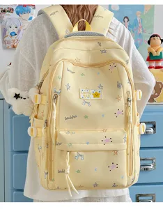 Korean style cute student backpack with star print and large capacity school bag detail