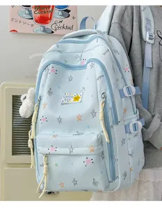 Korean style star print campus backpack with large capacity for students and daily use.