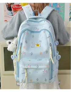 Korean style campus school backpack with cute star patterns and large capacity for students.