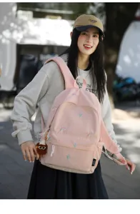 Japanese cute embroidered school backpack for girls, stylish travel lightweight rucksack.