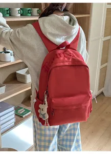 Red canvas backpack for college students casual daily school bookbag stylish travel daypack