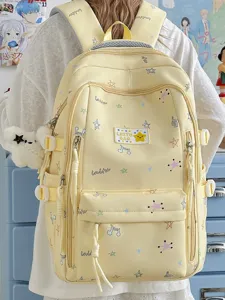 Korean Style Cute Star Note Print Nylon Casual Backpack Large Capacity School Bag For Women Teen Girls Daily Commute