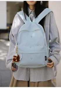 Japanese cute embroidery backpack school bag for teen girls casual light travel daypack