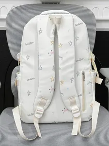 Korean style large capacity canvas school backpack white star print casual student book bag