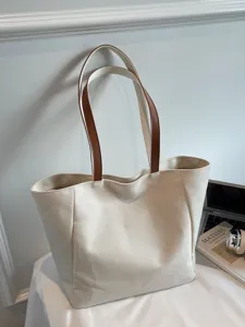 Sac cabas en toile minimaliste pour femme, grand sac d'épaule avec poignées en cuir