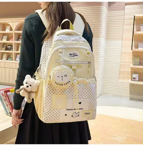 Korean style ins polka dot backpack for women students large capacity casual school bookbag.