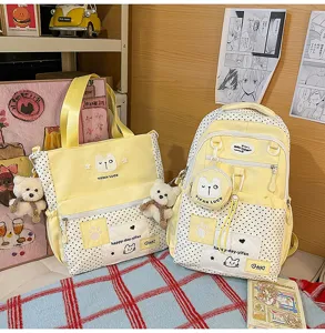 Korean style ins polka dot star schoolbag student large capacity casual backpack set