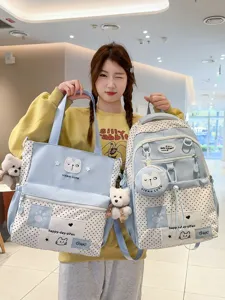 Korean Style Polka Dot Star Large Capacity Casual College Style School Backpack Women Nylon Travel Bookbag